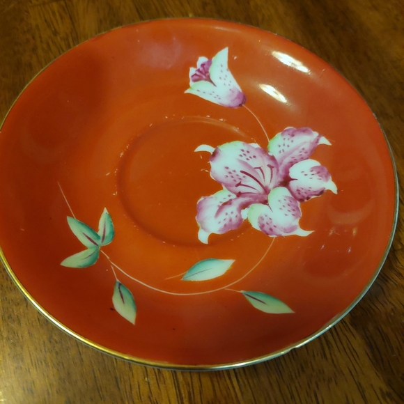 VTG Made In Occupied Japan Orange Floral Teacup and Saucer Orchid - Picture 9 of 13
